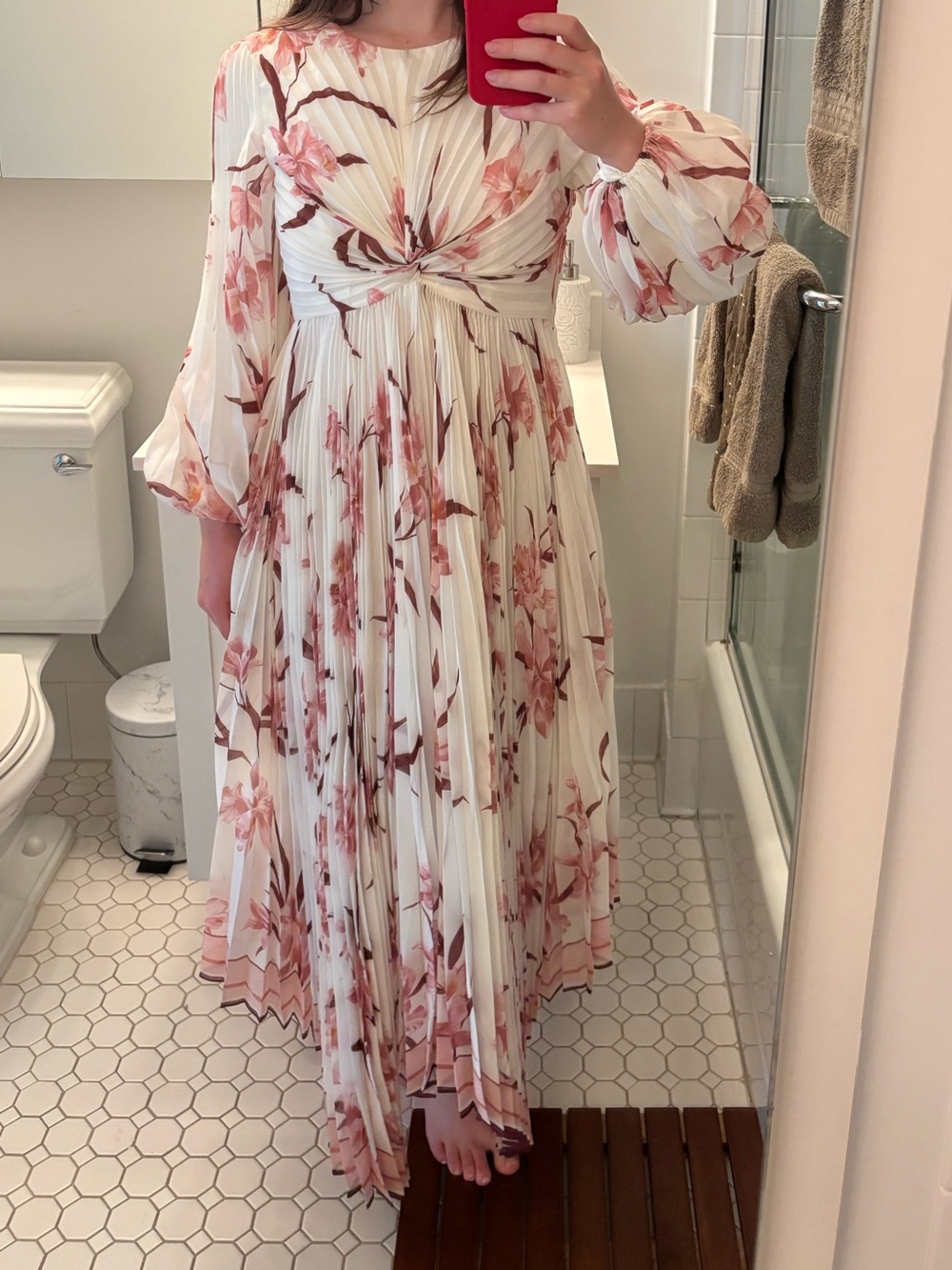 Zimmermann White Maxi Dress with Blush Floral Print